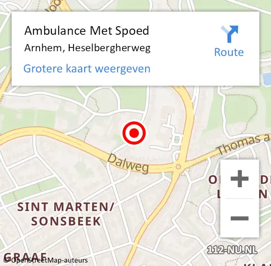 Locatie op kaart van de 112 melding: Ambulance Met Spoed Naar Arnhem, Heselbergherweg op 9 november 2021 14:08