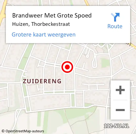 Locatie op kaart van de 112 melding: Brandweer Met Grote Spoed Naar Huizen, Thorbeckestraat op 9 november 2021 14:27