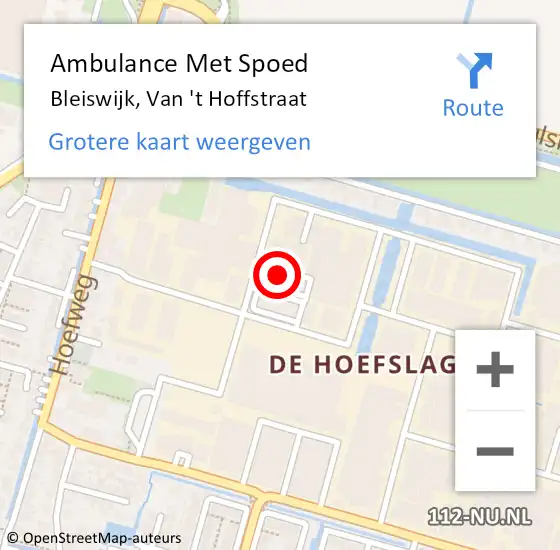 Locatie op kaart van de 112 melding: Ambulance Met Spoed Naar Bleiswijk, Van 't Hoffstraat op 9 november 2021 14:57