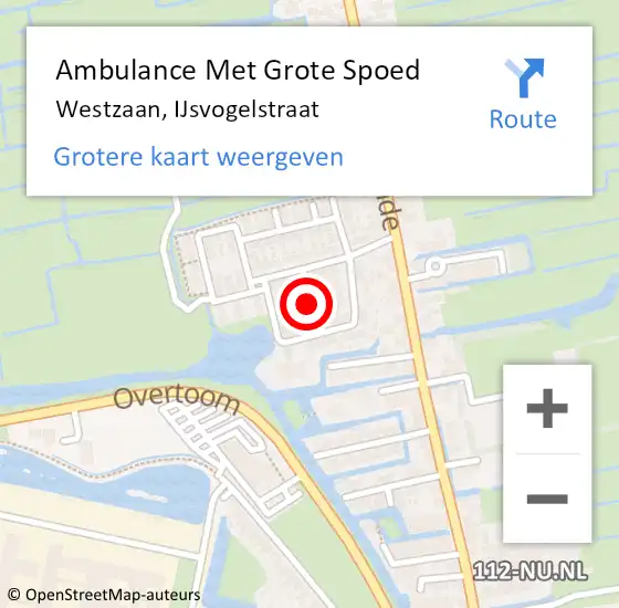 Locatie op kaart van de 112 melding: Ambulance Met Grote Spoed Naar Westzaan, IJsvogelstraat op 9 november 2021 15:16