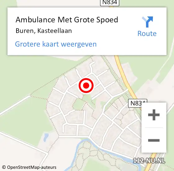 Locatie op kaart van de 112 melding: Ambulance Met Grote Spoed Naar Buren, Kasteellaan op 9 november 2021 15:18