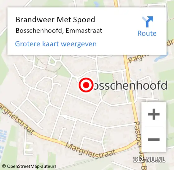 Locatie op kaart van de 112 melding: Brandweer Met Spoed Naar Bosschenhoofd, Emmastraat op 9 november 2021 16:20