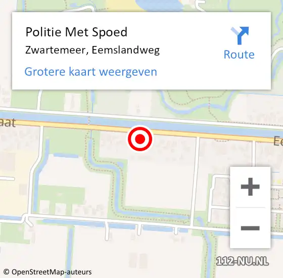 Locatie op kaart van de 112 melding: Politie Met Spoed Naar Zwartemeer, Eemslandweg op 9 november 2021 16:31