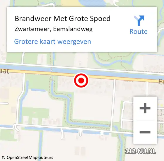 Locatie op kaart van de 112 melding: Brandweer Met Grote Spoed Naar Zwartemeer, Eemslandweg op 9 november 2021 16:31