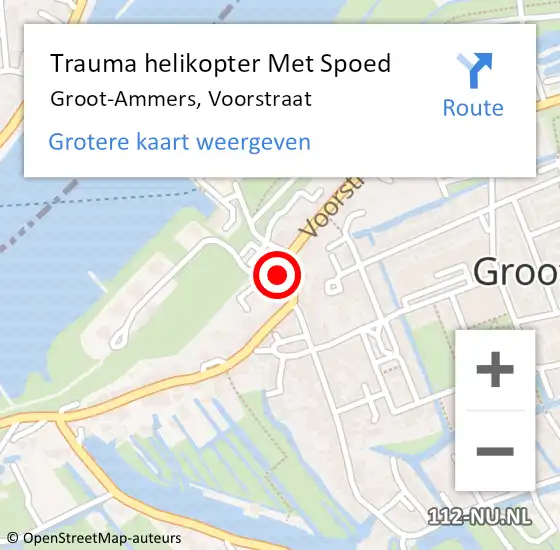 Locatie op kaart van de 112 melding: Trauma helikopter Met Spoed Naar Groot-Ammers, Voorstraat op 9 november 2021 17:04