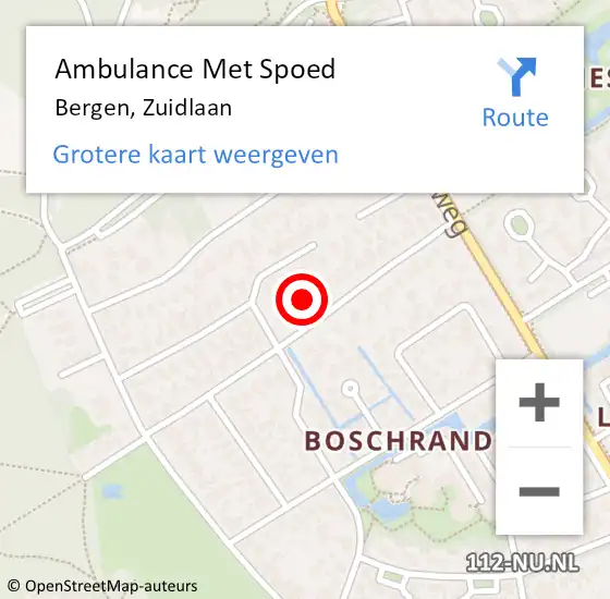 Locatie op kaart van de 112 melding: Ambulance Met Spoed Naar Bergen, Zuidlaan op 9 november 2021 17:33
