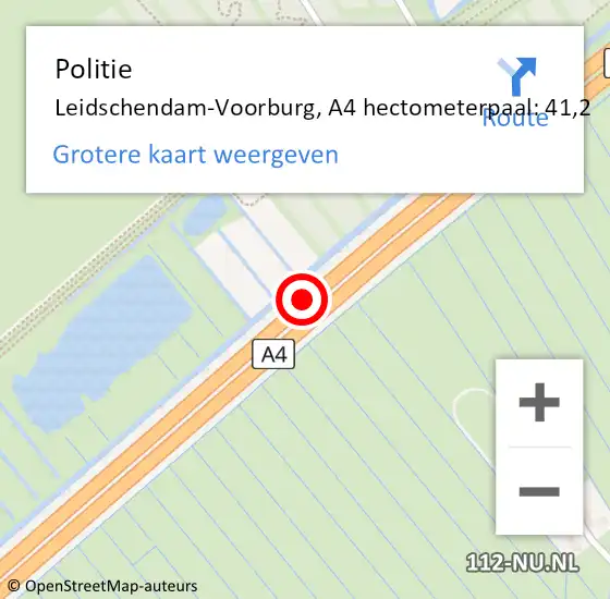 Locatie op kaart van de 112 melding: Politie Leidschendam-Voorburg, A4 hectometerpaal: 41,2 op 9 november 2021 17:34