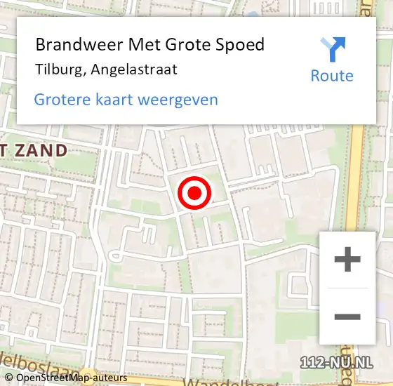 Locatie op kaart van de 112 melding: Brandweer Met Grote Spoed Naar Tilburg, Angelastraat op 9 november 2021 17:39