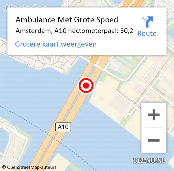Locatie op kaart van de 112 melding: Ambulance Met Grote Spoed Naar Amsterdam, A10 hectometerpaal: 30,2 op 9 november 2021 17:50