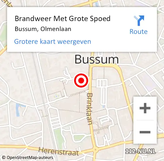 Locatie op kaart van de 112 melding: Brandweer Met Grote Spoed Naar Bussum, Olmenlaan op 9 november 2021 17:57