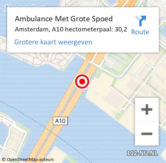 Locatie op kaart van de 112 melding: Ambulance Met Grote Spoed Naar Amsterdam, A10 hectometerpaal: 30,2 op 9 november 2021 18:05