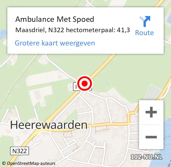 Locatie op kaart van de 112 melding: Ambulance Met Spoed Naar Maasdriel, N322 hectometerpaal: 41,3 op 9 november 2021 18:11