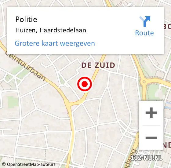 Locatie op kaart van de 112 melding: Politie Huizen, Haardstedelaan op 9 november 2021 18:25