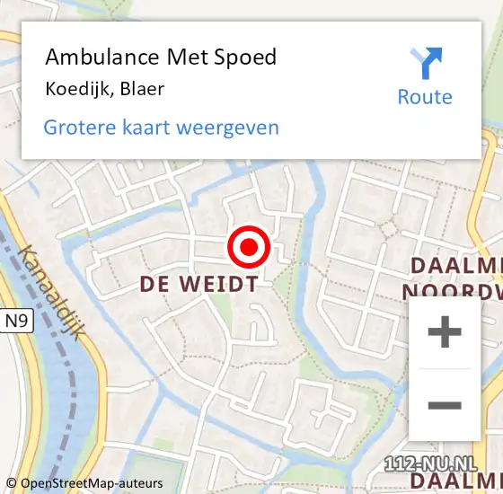 Locatie op kaart van de 112 melding: Ambulance Met Spoed Naar Koedijk, Blaer op 9 november 2021 19:21