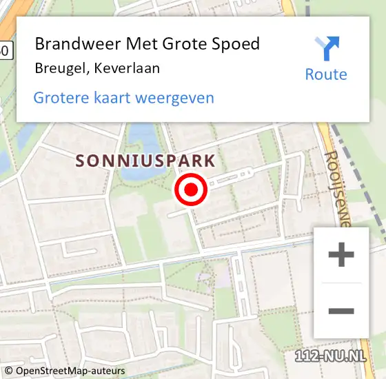 Locatie op kaart van de 112 melding: Brandweer Met Grote Spoed Naar Breugel, Keverlaan op 9 november 2021 19:38