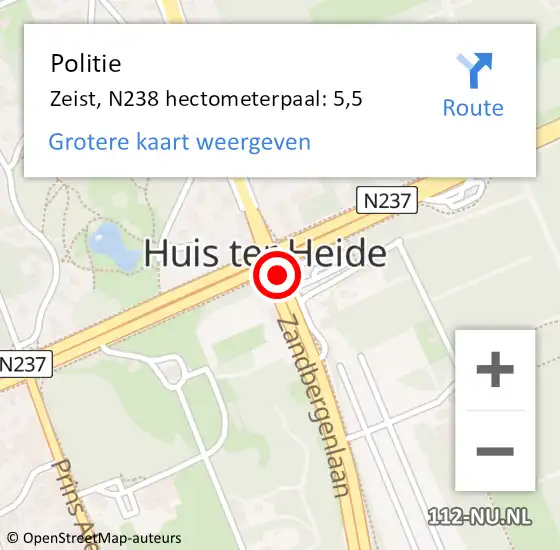 Locatie op kaart van de 112 melding: Politie Zeist, N238 hectometerpaal: 5,5 op 9 november 2021 19:42