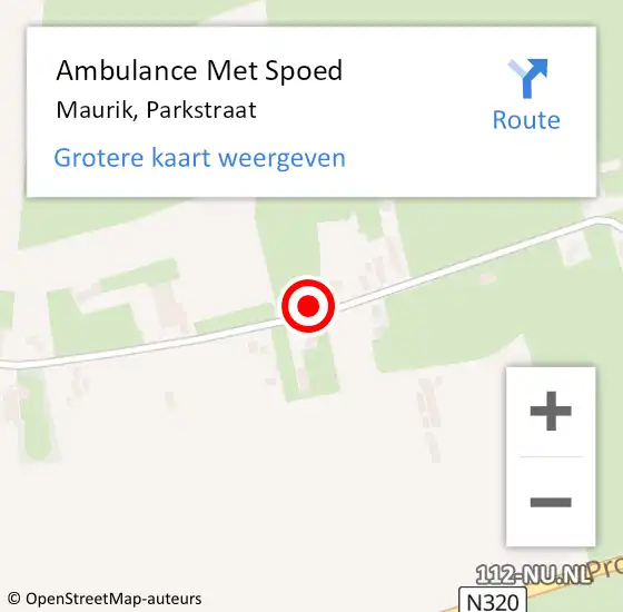 Locatie op kaart van de 112 melding: Ambulance Met Spoed Naar Maurik, Parkstraat op 9 november 2021 19:51