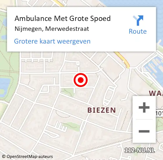 Locatie op kaart van de 112 melding: Ambulance Met Grote Spoed Naar Nijmegen, Merwedestraat op 9 november 2021 20:05