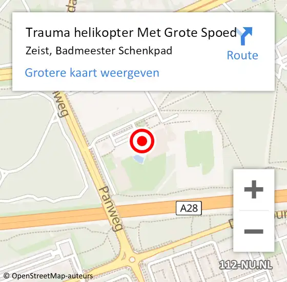 Locatie op kaart van de 112 melding: Trauma helikopter Met Grote Spoed Naar Zeist, Badmeester Schenkpad op 9 november 2021 20:38