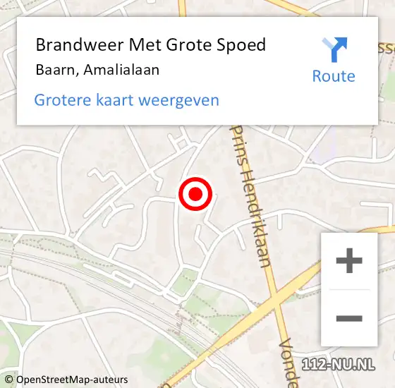 Locatie op kaart van de 112 melding: Brandweer Met Grote Spoed Naar Baarn, Amalialaan op 9 november 2021 21:40