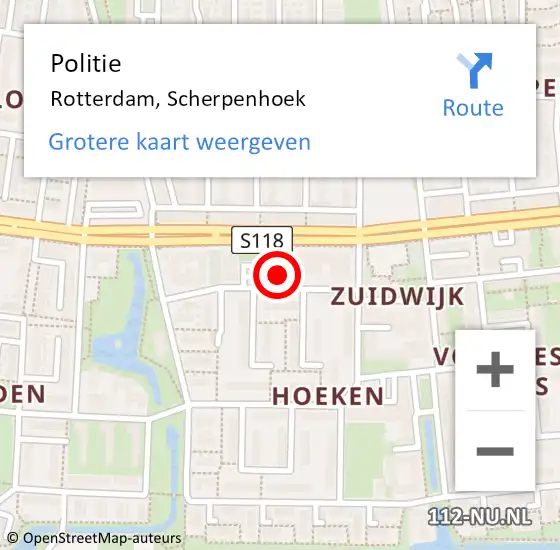 Locatie op kaart van de 112 melding: Politie Rotterdam, Scherpenhoek op 9 november 2021 21:45