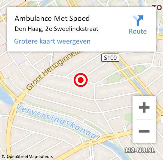 Locatie op kaart van de 112 melding: Ambulance Met Spoed Naar Den Haag, 2e Sweelinckstraat op 9 november 2021 22:04