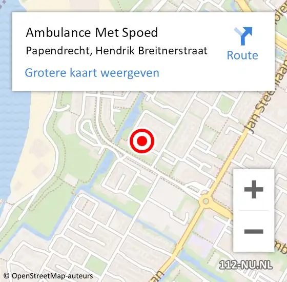 Locatie op kaart van de 112 melding: Ambulance Met Spoed Naar Papendrecht, Hendrik Breitnerstraat op 9 november 2021 22:04