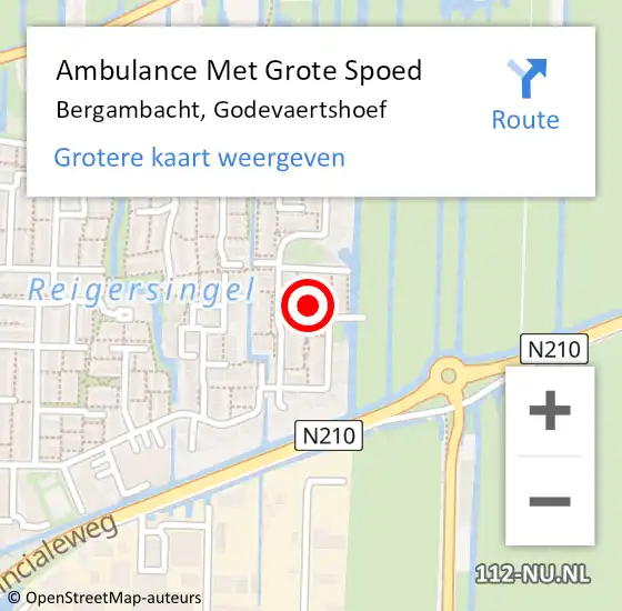 Locatie op kaart van de 112 melding: Ambulance Met Grote Spoed Naar Bergambacht, Godevaertshoef op 9 november 2021 22:06