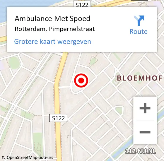 Locatie op kaart van de 112 melding: Ambulance Met Spoed Naar Rotterdam, Pimpernelstraat op 9 november 2021 22:20