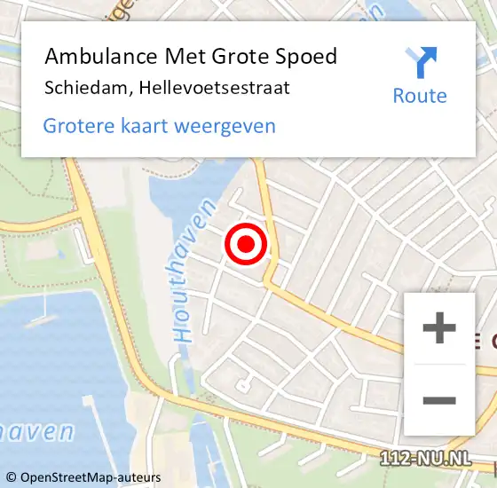 Locatie op kaart van de 112 melding: Ambulance Met Grote Spoed Naar Schiedam, Hellevoetsestraat op 9 november 2021 23:02