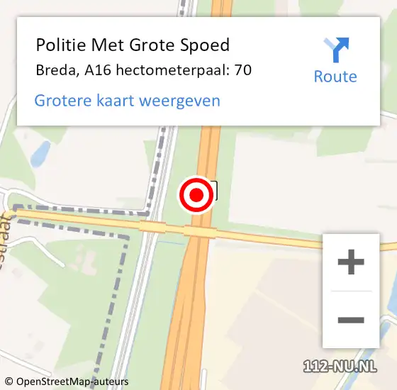 Locatie op kaart van de 112 melding: Politie Met Grote Spoed Naar Breda, A16 hectometerpaal: 70 op 9 november 2021 23:03