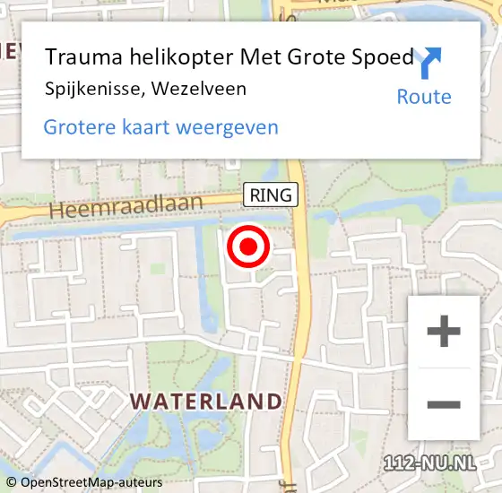 Locatie op kaart van de 112 melding: Trauma helikopter Met Grote Spoed Naar Spijkenisse, Wezelveen op 9 november 2021 23:16