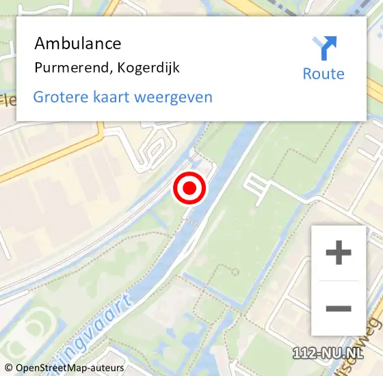 Locatie op kaart van de 112 melding: Ambulance Purmerend, Kogerdijk op 9 november 2021 23:56