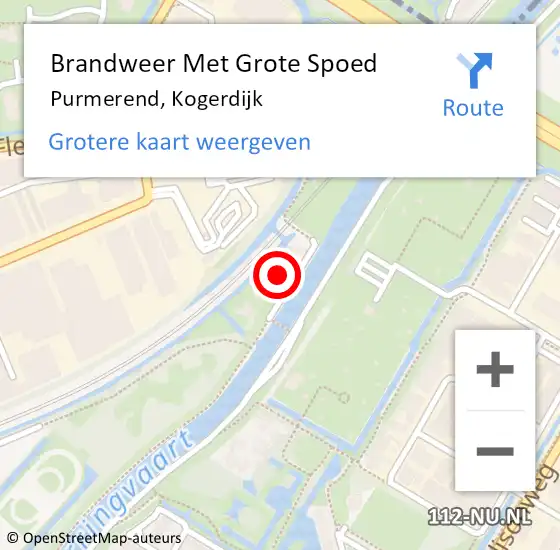 Locatie op kaart van de 112 melding: Brandweer Met Grote Spoed Naar Purmerend, Kogerdijk op 9 november 2021 23:57