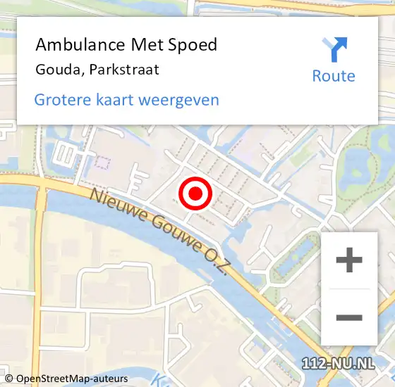 Locatie op kaart van de 112 melding: Ambulance Met Spoed Naar Gouda, Parkstraat op 10 november 2021 00:39