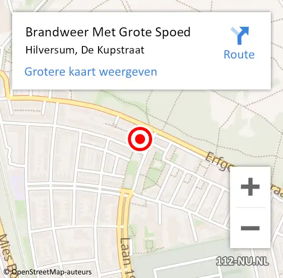 Locatie op kaart van de 112 melding: Brandweer Met Grote Spoed Naar Hilversum, De Kupstraat op 10 november 2021 00:56