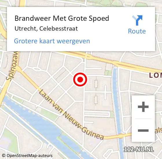 Locatie op kaart van de 112 melding: Brandweer Met Grote Spoed Naar Utrecht, Celebesstraat op 10 november 2021 01:08