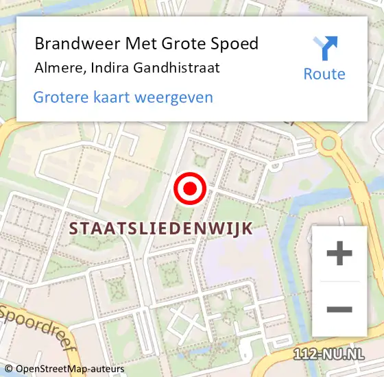 Locatie op kaart van de 112 melding: Brandweer Met Grote Spoed Naar Almere, Indira Gandhistraat op 10 november 2021 01:24