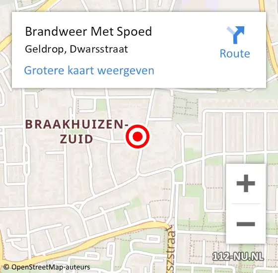 Locatie op kaart van de 112 melding: Brandweer Met Spoed Naar Geldrop, Dwarsstraat op 10 november 2021 01:33