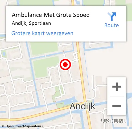 Locatie op kaart van de 112 melding: Ambulance Met Grote Spoed Naar Andijk, Sportlaan op 10 november 2021 03:17