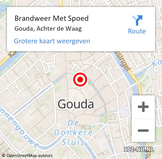 Locatie op kaart van de 112 melding: Brandweer Met Spoed Naar Gouda, Achter de Waag op 10 november 2021 03:30