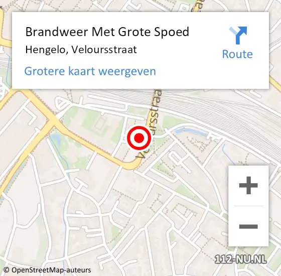 Locatie op kaart van de 112 melding: Brandweer Met Grote Spoed Naar Hengelo, Veloursstraat op 10 november 2021 05:22
