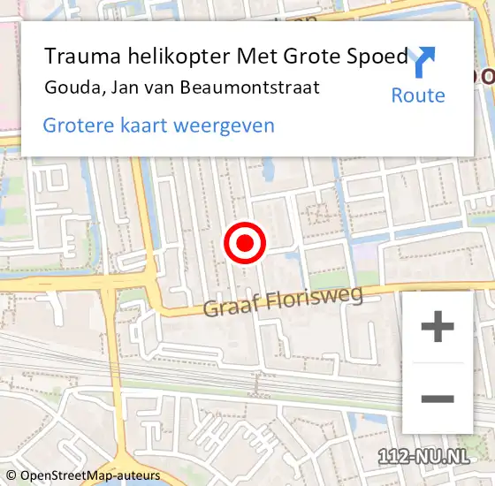 Locatie op kaart van de 112 melding: Trauma helikopter Met Grote Spoed Naar Gouda, Jan van Beaumontstraat op 10 november 2021 06:15