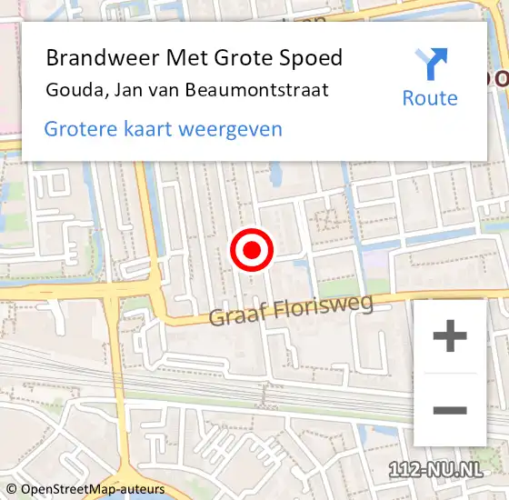 Locatie op kaart van de 112 melding: Brandweer Met Grote Spoed Naar Gouda, Jan van Beaumontstraat op 10 november 2021 06:15