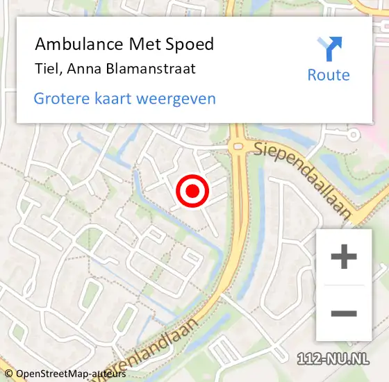 Locatie op kaart van de 112 melding: Ambulance Met Spoed Naar Tiel, Anna Blamanstraat op 10 november 2021 07:02