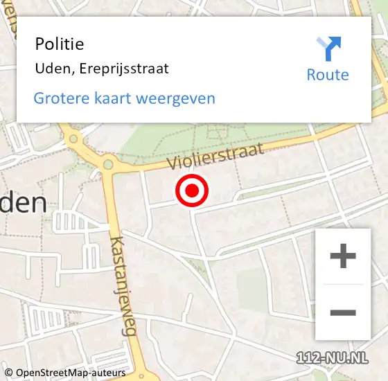 Locatie op kaart van de 112 melding: Politie Uden, Ereprijsstraat op 10 november 2021 07:43