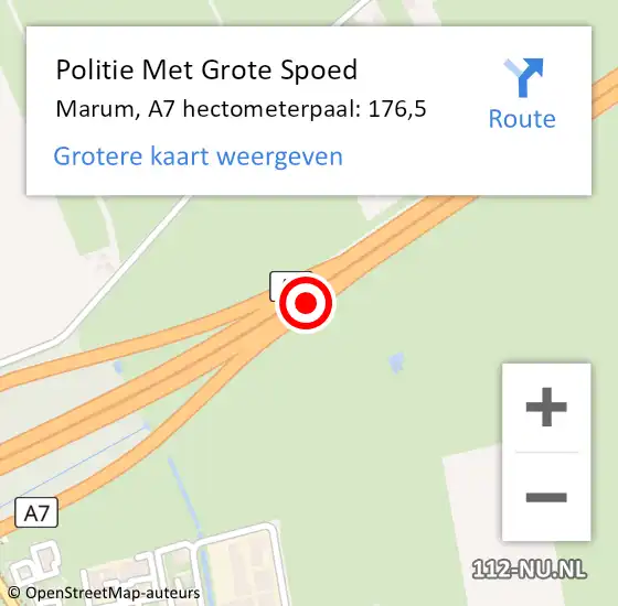 Locatie op kaart van de 112 melding: Politie Met Grote Spoed Naar Marum, A7 hectometerpaal: 176,5 op 10 november 2021 07:44