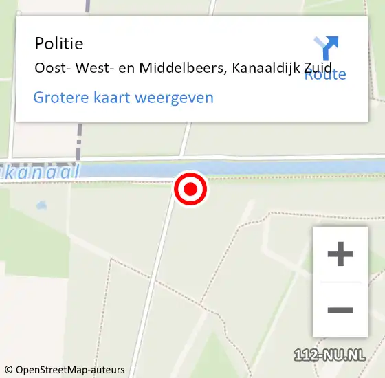 Locatie op kaart van de 112 melding: Politie Oost- West- en Middelbeers, Kanaaldijk Zuid op 10 november 2021 08:20