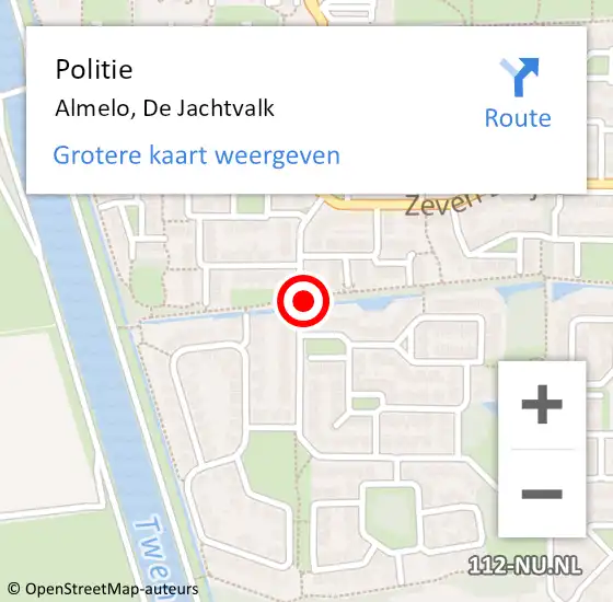 Locatie op kaart van de 112 melding: Politie Almelo, De Jachtvalk op 10 november 2021 08:29