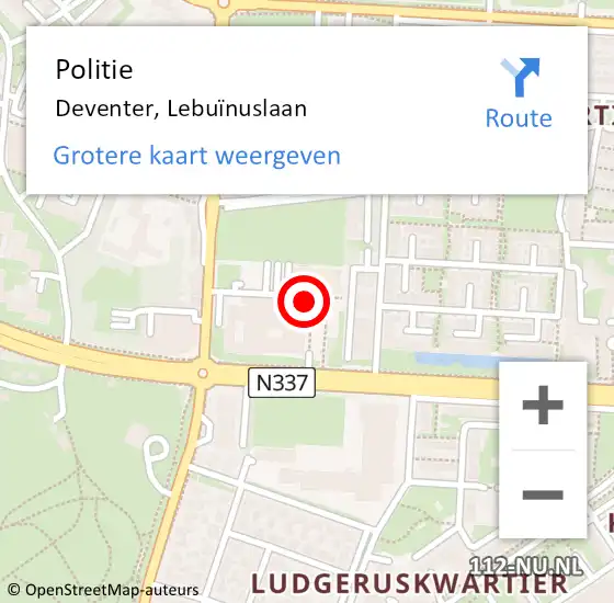 Locatie op kaart van de 112 melding: Politie Deventer, Lebuïnuslaan op 10 november 2021 08:34